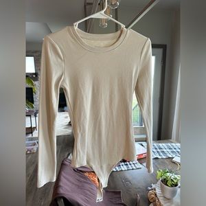 NUUDS Ribbed Long Sleeve Bodysuit - Bone - SMALL